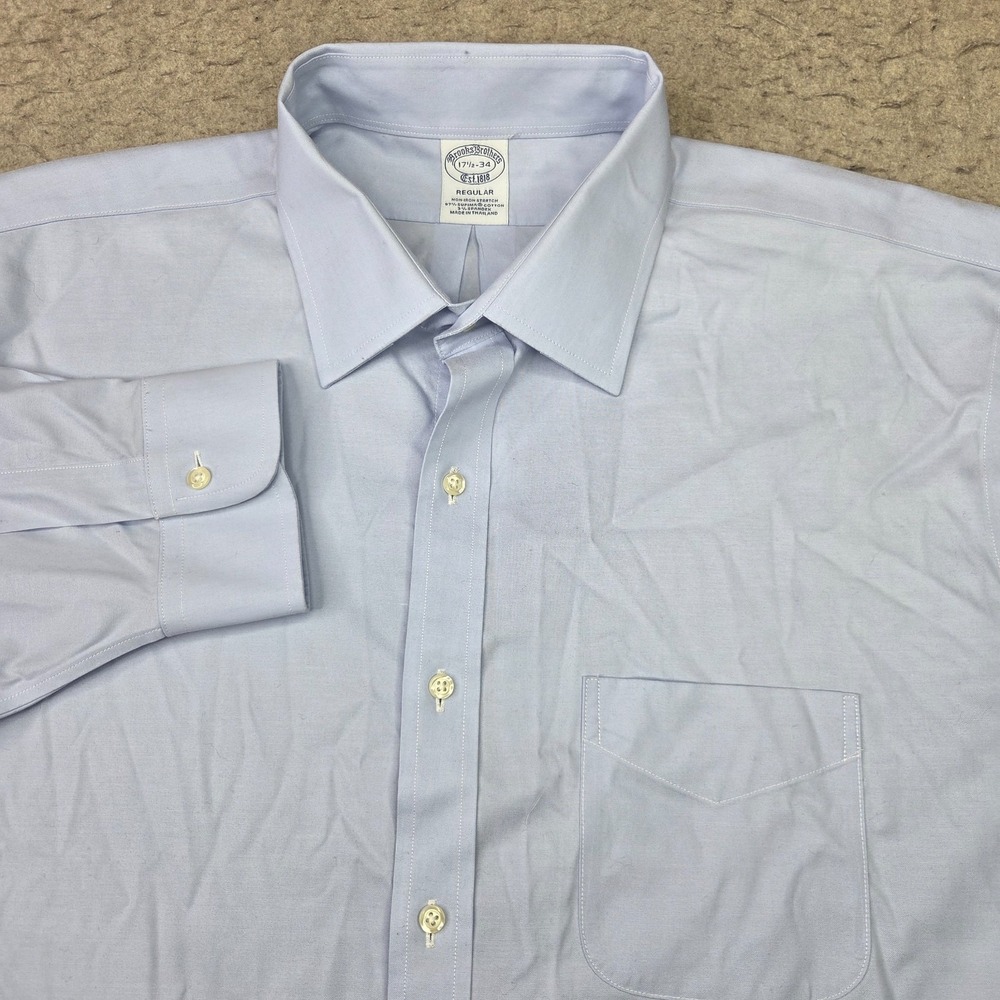 Brooks Brothers Reg Fit Dress Shirt Men 17.5-34 Blue Supima Long Sleeve Non Iron